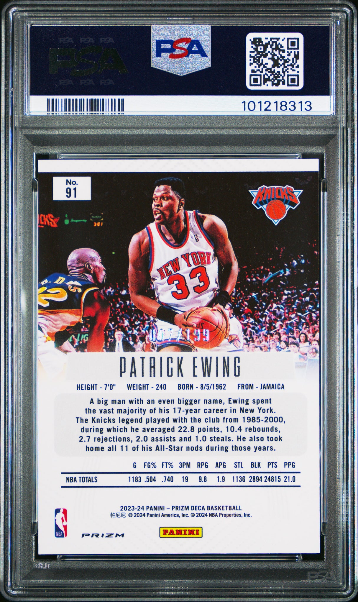 NBA Graded Card 2023 Panini Prizm Deca #91 Patrick Ewing Red Prizm PSA 9