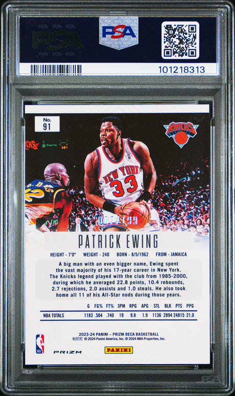 NBA Graded Card 2023 Panini Prizm Deca #91 Patrick Ewing Red Prizm PSA 9