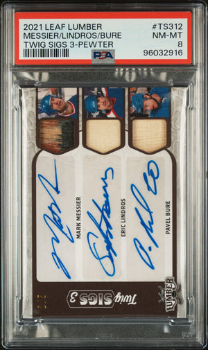 NHL Graded Card 2021 Leaf Lumber Twig Sigs 3 #TS312 Messier/Lindros/Bure Twig Sigs 3-Pewter PSA 8