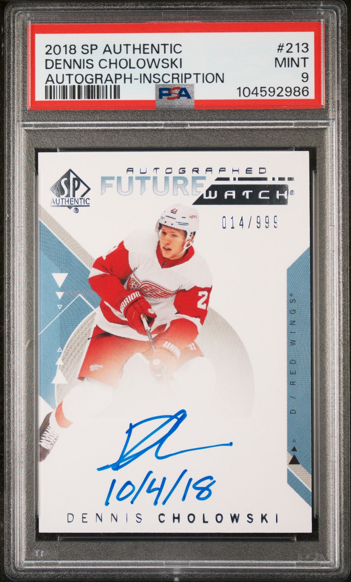 NHL Graded Card 2018 Sp Authentic #213 Dennis Cholowski Autograph-Inscription PSA 9