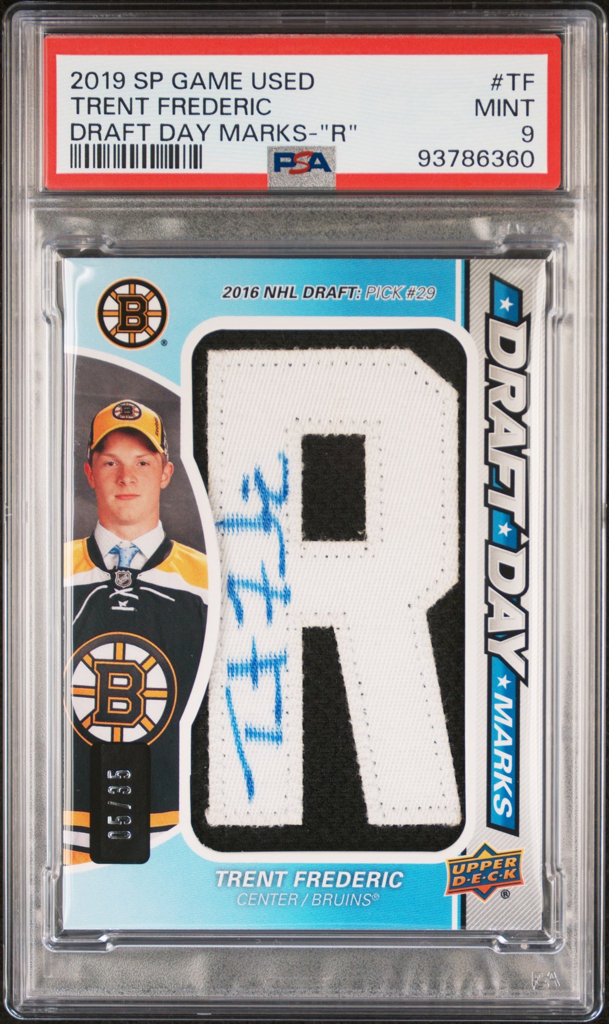 NHL Graded Card 2019 Sp Game Used Draft Day Marks #TF Trent Frederic Draft Day Marks-"R" PSA 9