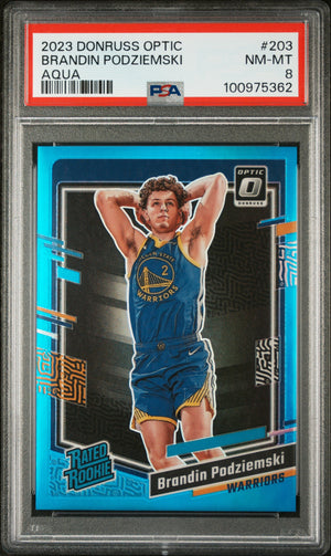 NBA Graded Card 2023 Panini Donruss Optic #203 Brandin Podziemski Aqua PSA 8