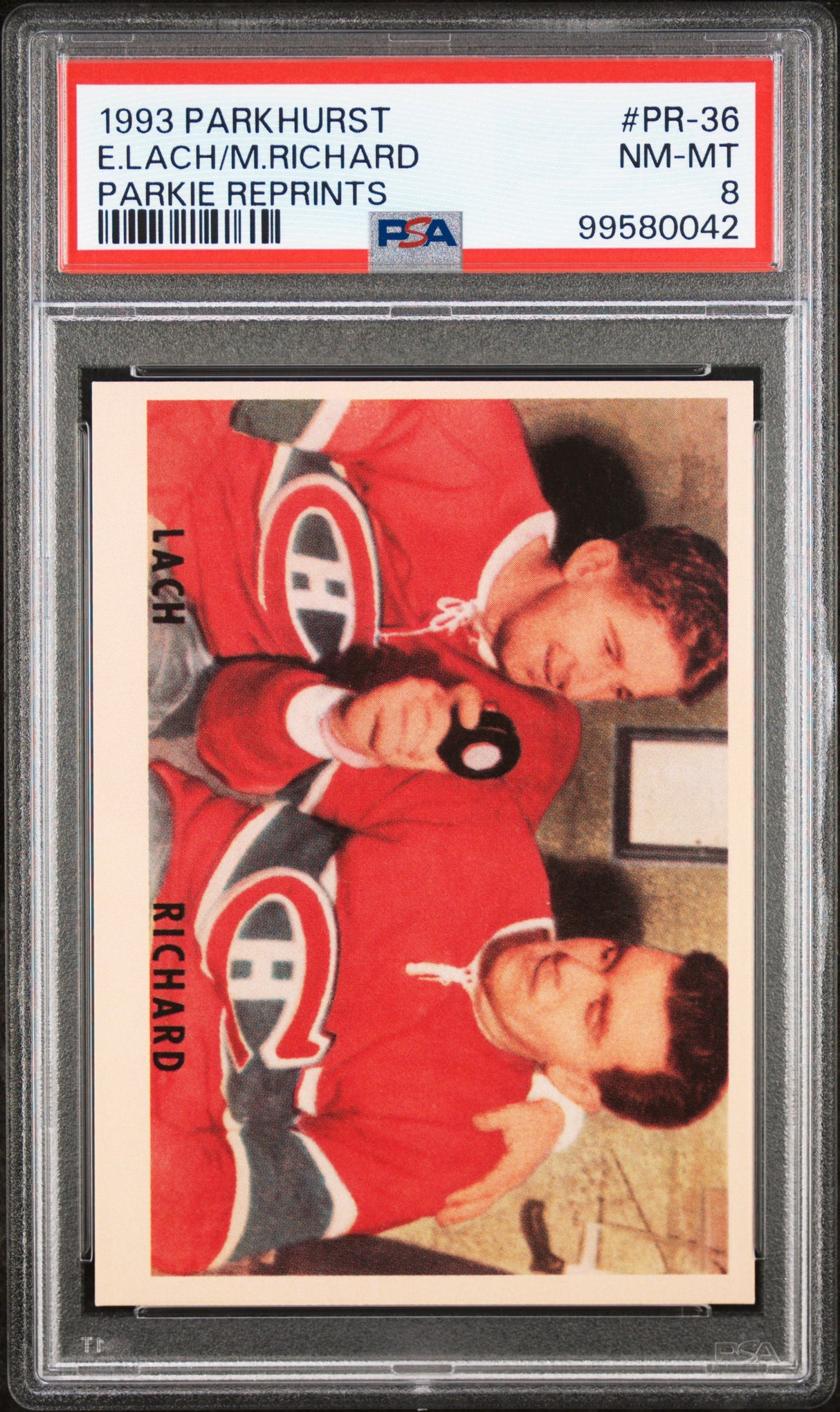 NHL Graded Card 1993 Parkhurst Parkie Reprints #PR-36 E.Lach/M.Richard Parkie Reprints PSA 8