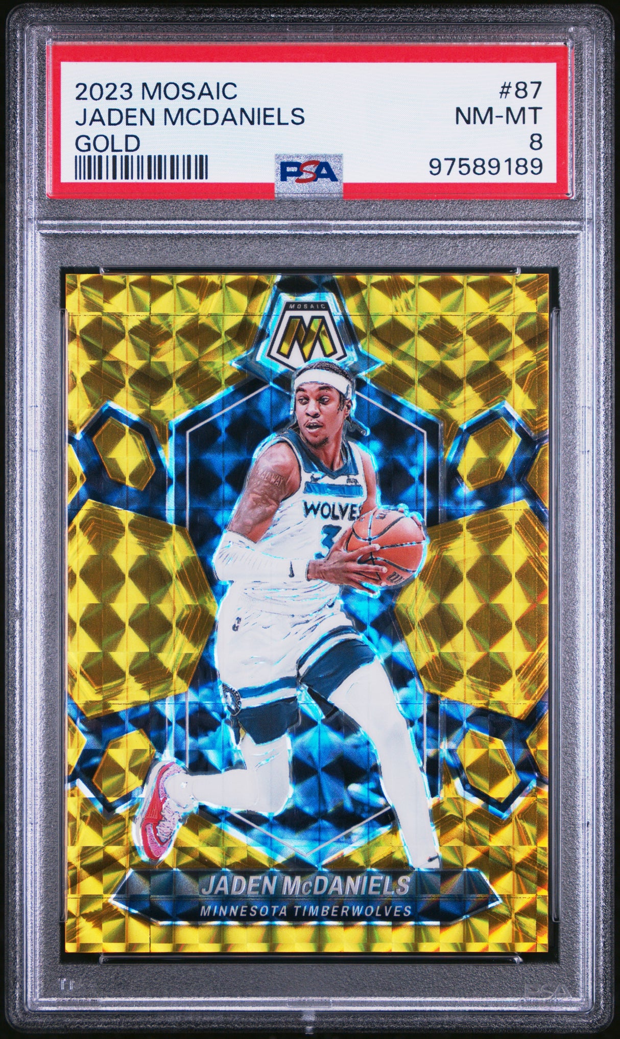 NBA Graded Card 2023 Panini Mosaic #87 Jaden Mcdaniels Gold PSA 8