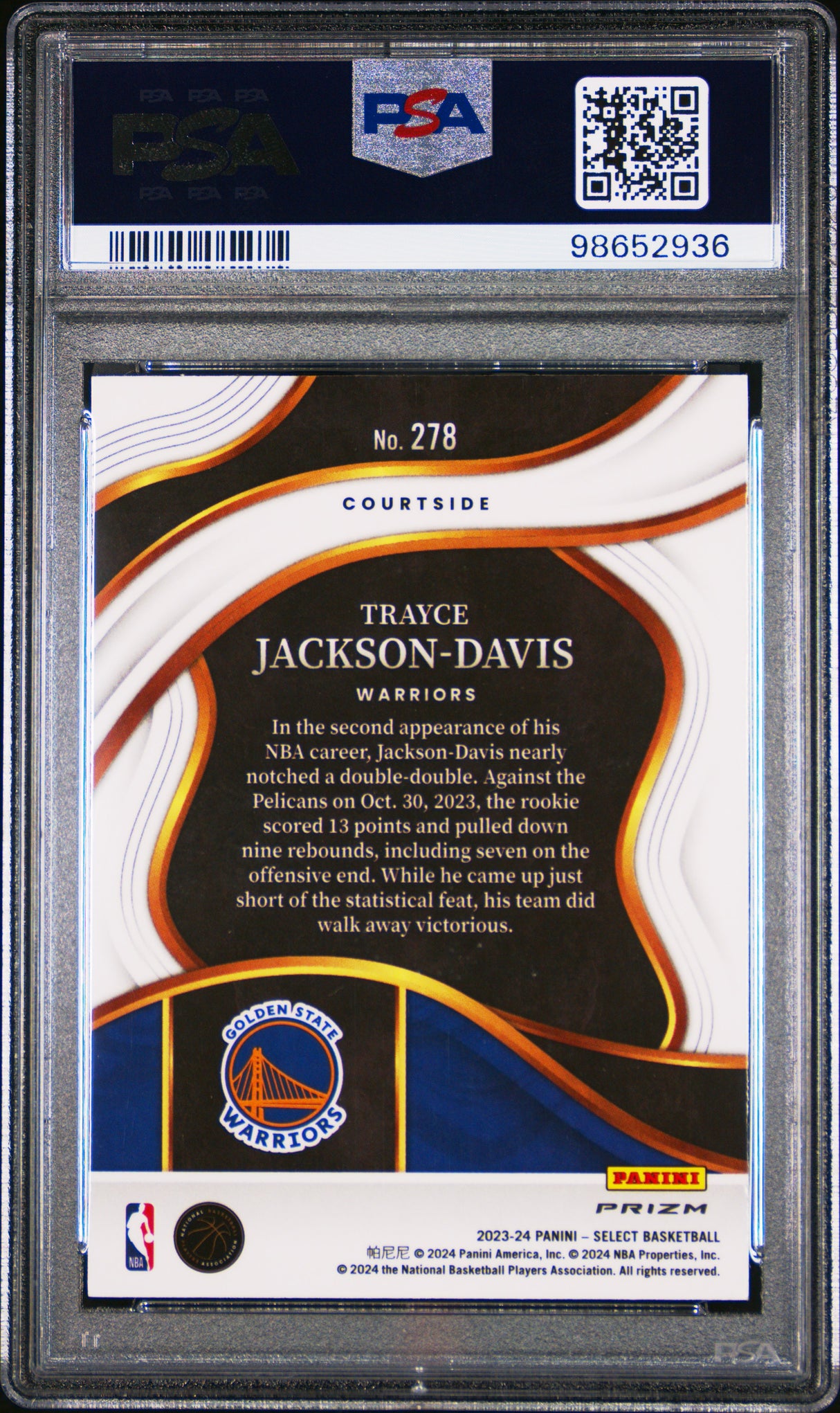 NBA Graded Card 2023 Panini Select #278 Trayce Jackson-Davis Red Cracked Ice PSA 10