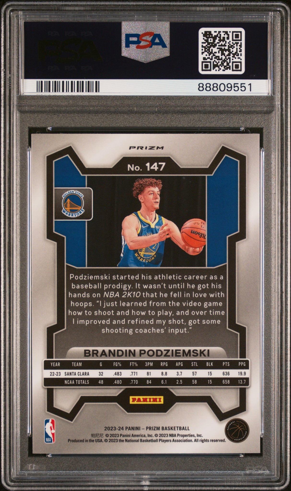 NBA Graded Card 2023 Panini Prizm #147 Brandin Podziemski Silver Prizm PSA 10