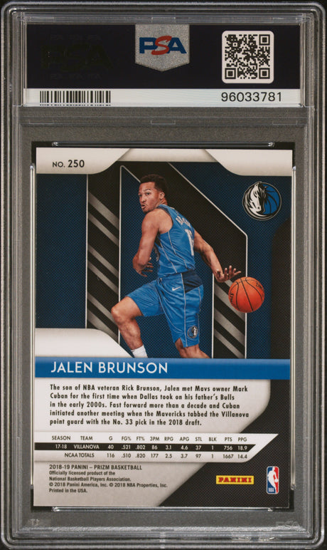 NBA Graded Card 2018 Panini Prizm #250 Jalen Brunson PSA 9