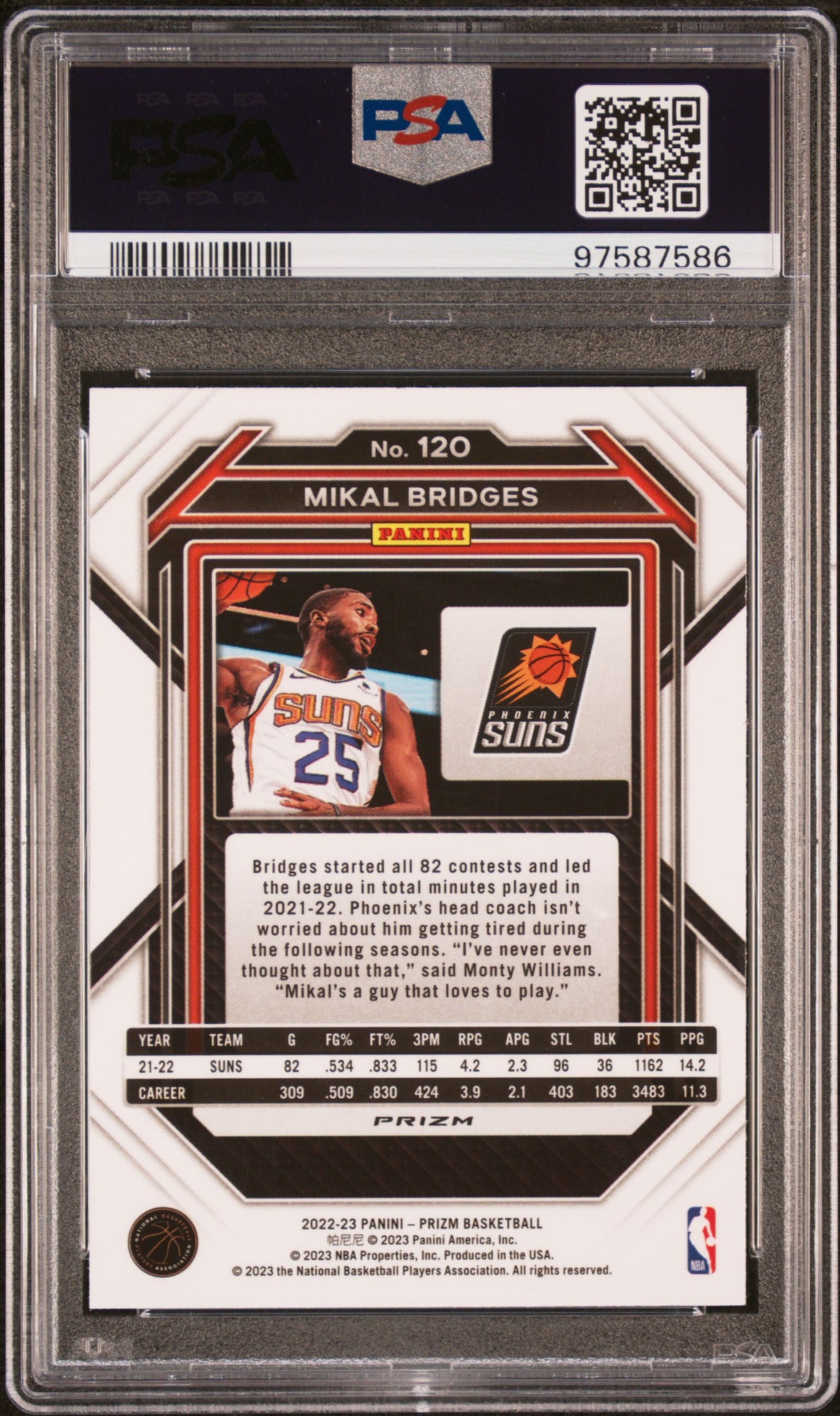 NBA Graded Card 2022 Panini Prizm #120 Mikal Bridges White Sparkle PSA 10