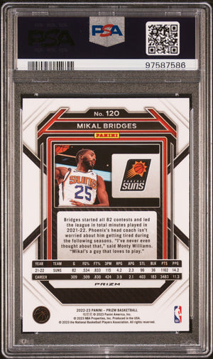 NBA Graded Card 2022 Panini Prizm #120 Mikal Bridges White Sparkle PSA 10