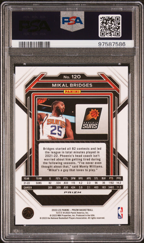 NBA Graded Card 2022 Panini Prizm #120 Mikal Bridges White Sparkle PSA 10