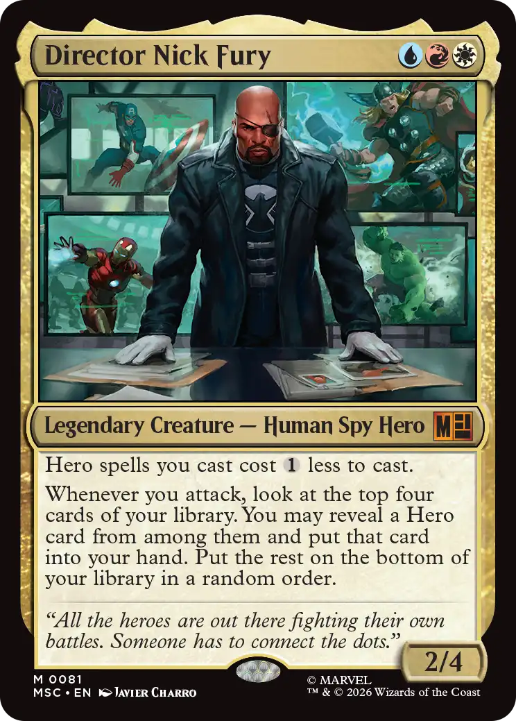 MSH Avengers Assemble Commander Deck contents spread out showing 100 cards, tokens and life tracker