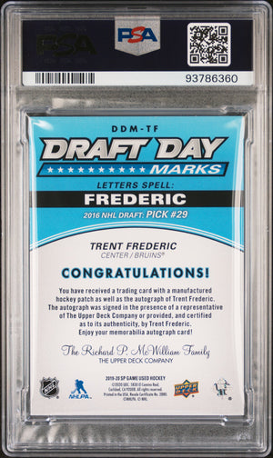NHL Graded Card 2019 Sp Game Used Draft Day Marks #TF Trent Frederic Draft Day Marks-"R" PSA 9