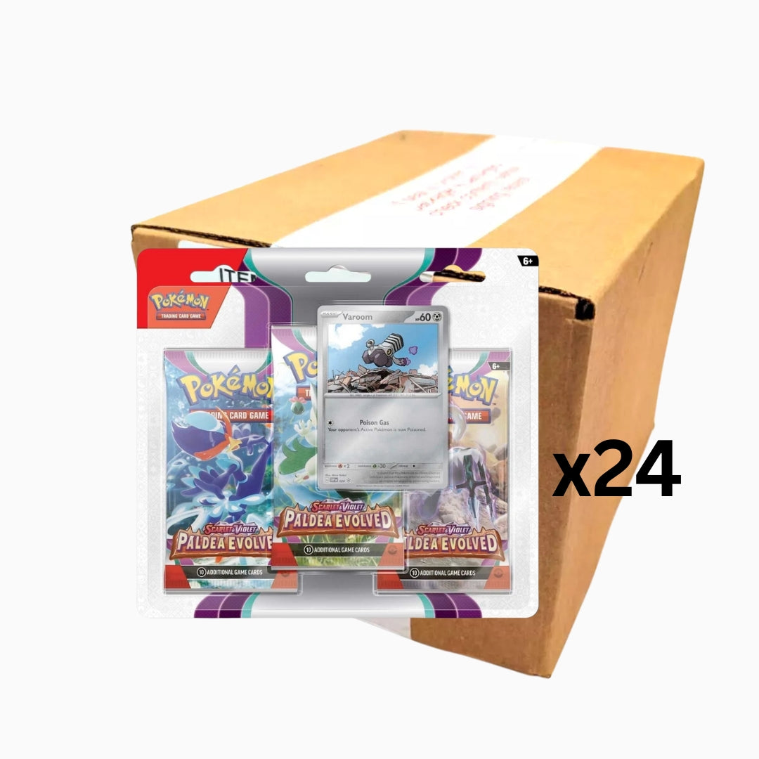 Pokemon TCG Paldea Evolved 3-Pack Blister Varoom - Sealed Case (24 Packs) | TGC Collectables Pokemon TCG Paldea Evolved 3-Pack Blister Varoom - Sealed Case (24 Packs) | TGC Collectables